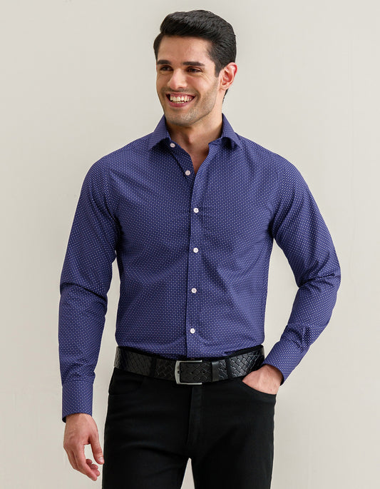 Camisa estampada de fácil cuidado – Azul egipcio