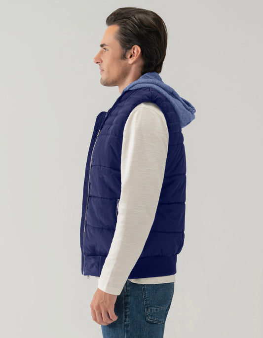 Chaqueta tipo chaleco con capucha y cremallera de color azul marino