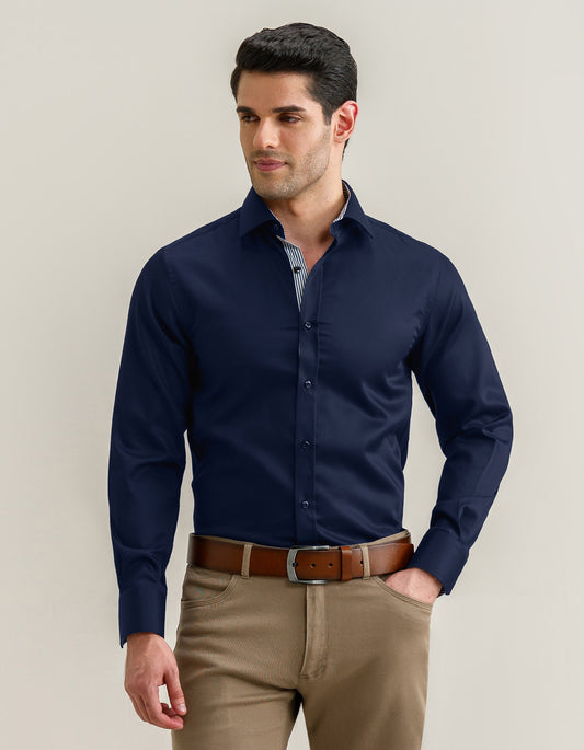 Plain Designer Satin Shirt - Navy