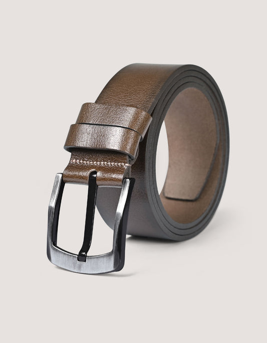 Dark Tan Casual Plain Leather Belt