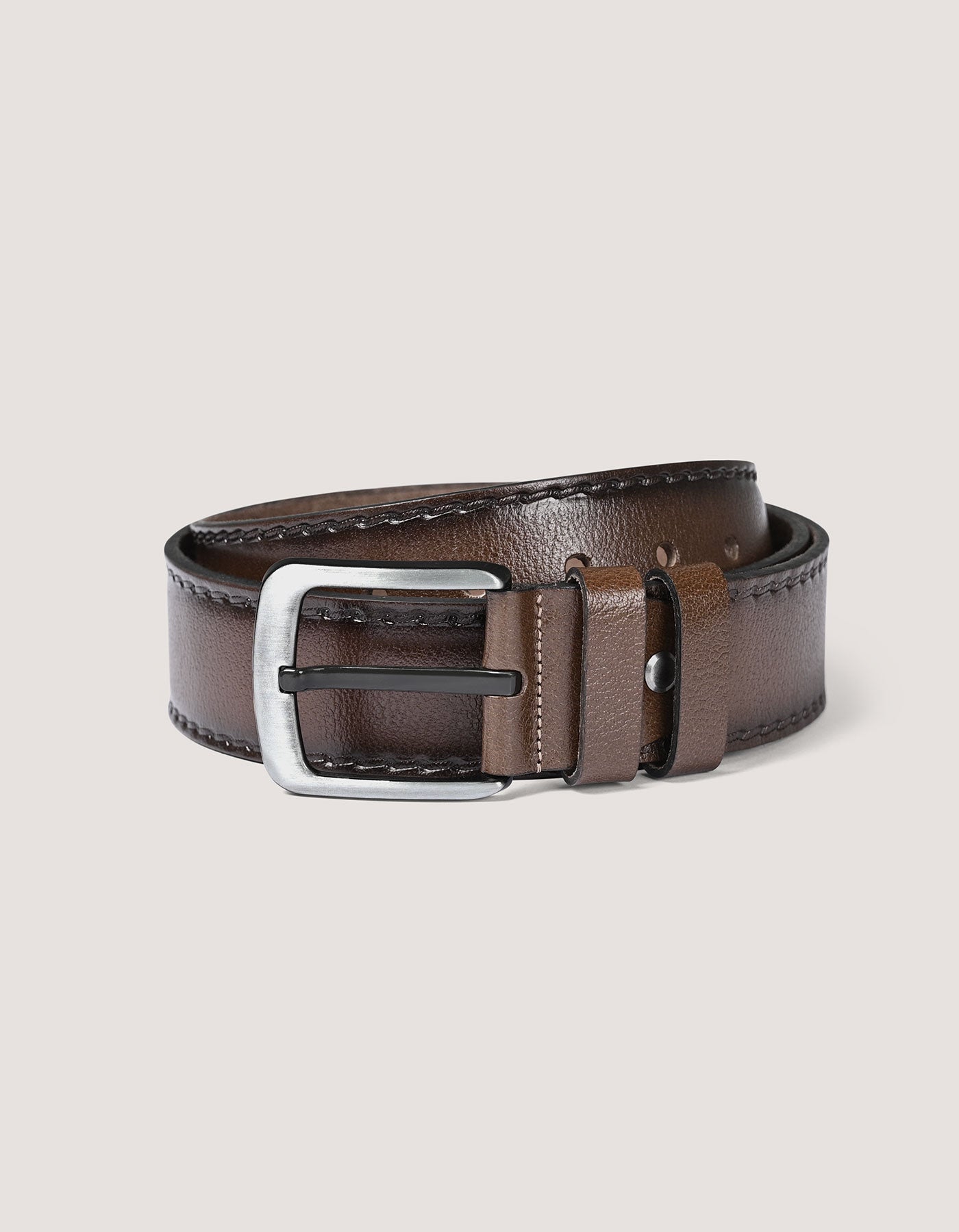 Casual Dark Tan Leather Belt for Men