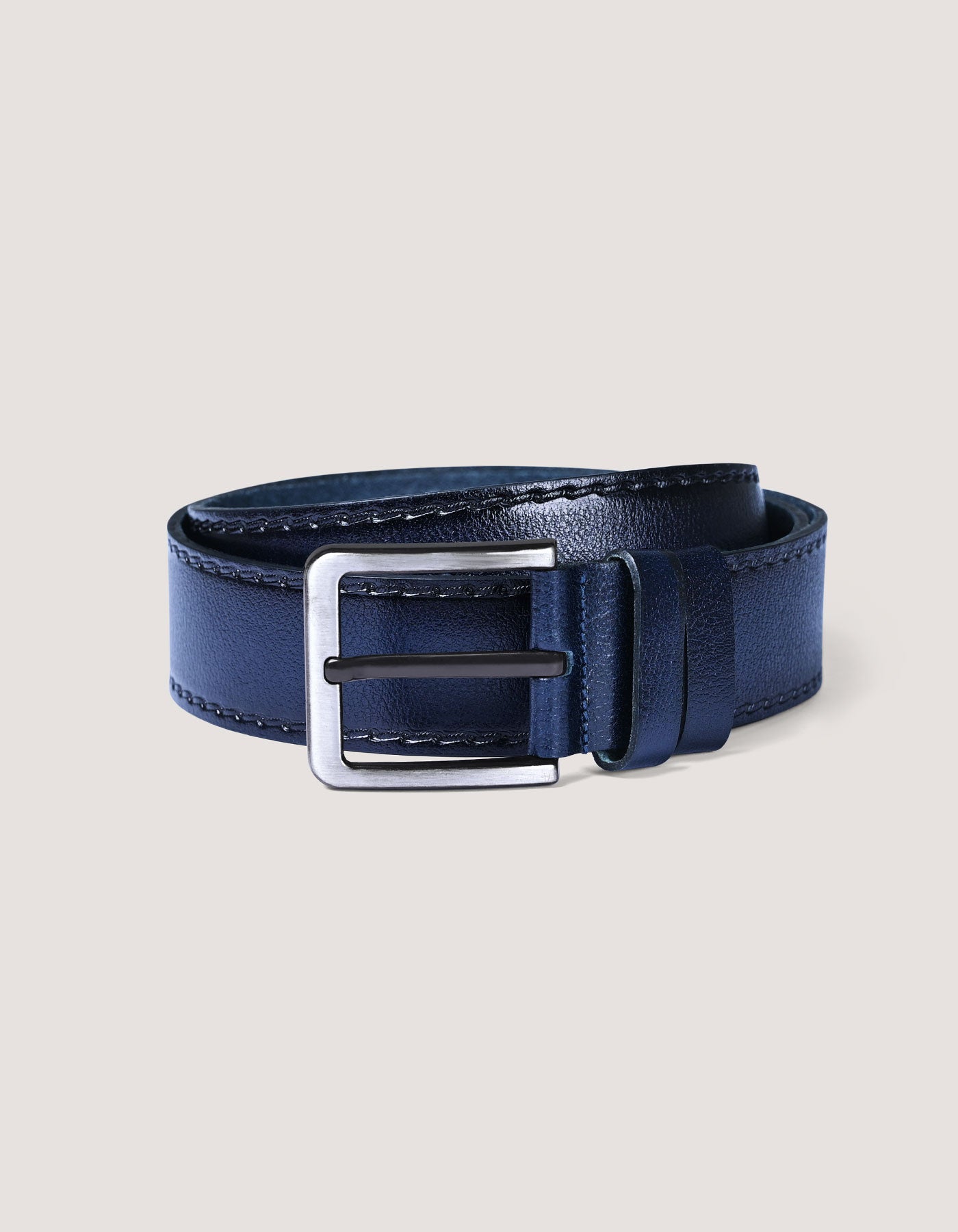 Casual Leather Belt in Navy Blue