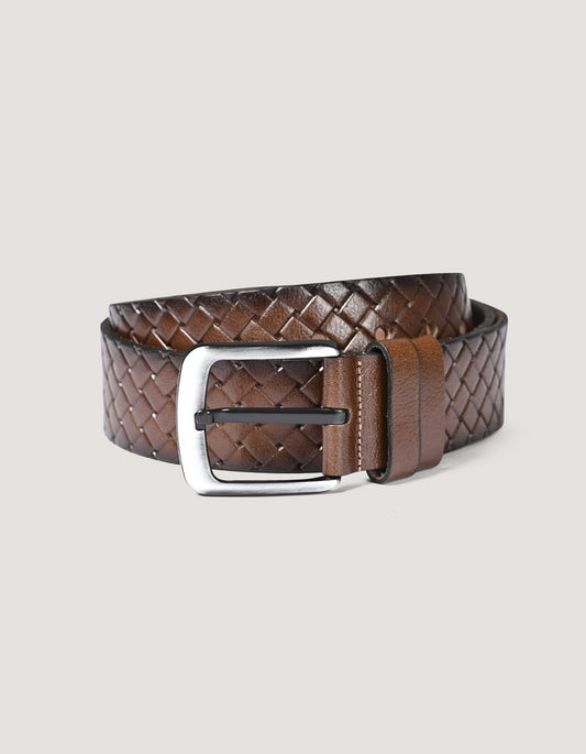 Men’s Casual Embossed Dark Brown Belt