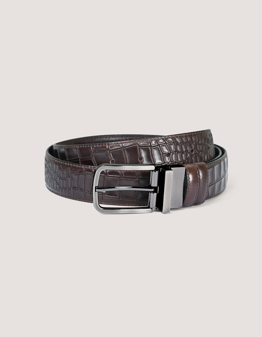 Textured Brown Formal Leather Belt