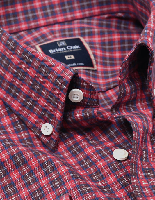 Camisa informal a cuadros rojos de fácil cuidado