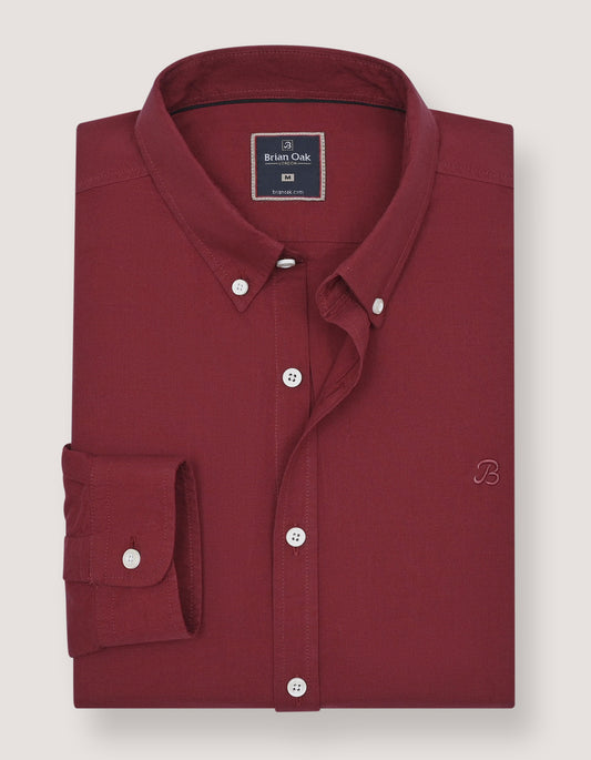 Maroon Long Sleeve Button Down Collar Shirt