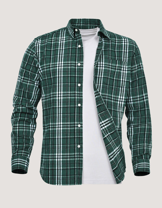 Green and White Check Flannel Shirt