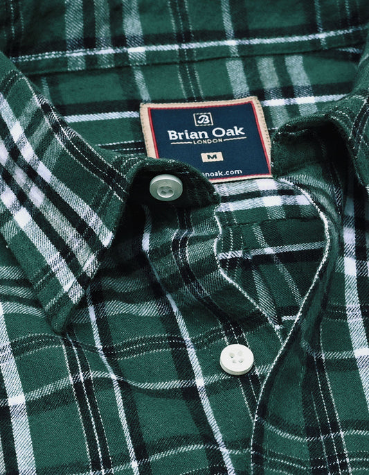 Green and White Check Flannel Shirt