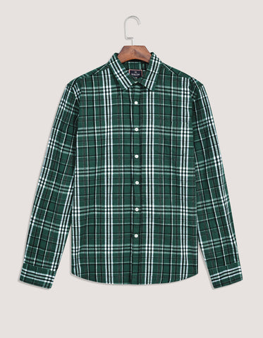 Green and White Check Flannel Shirt