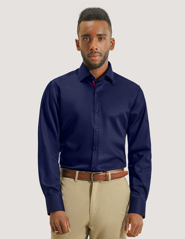 Navy Designer Satin Dress Shirt