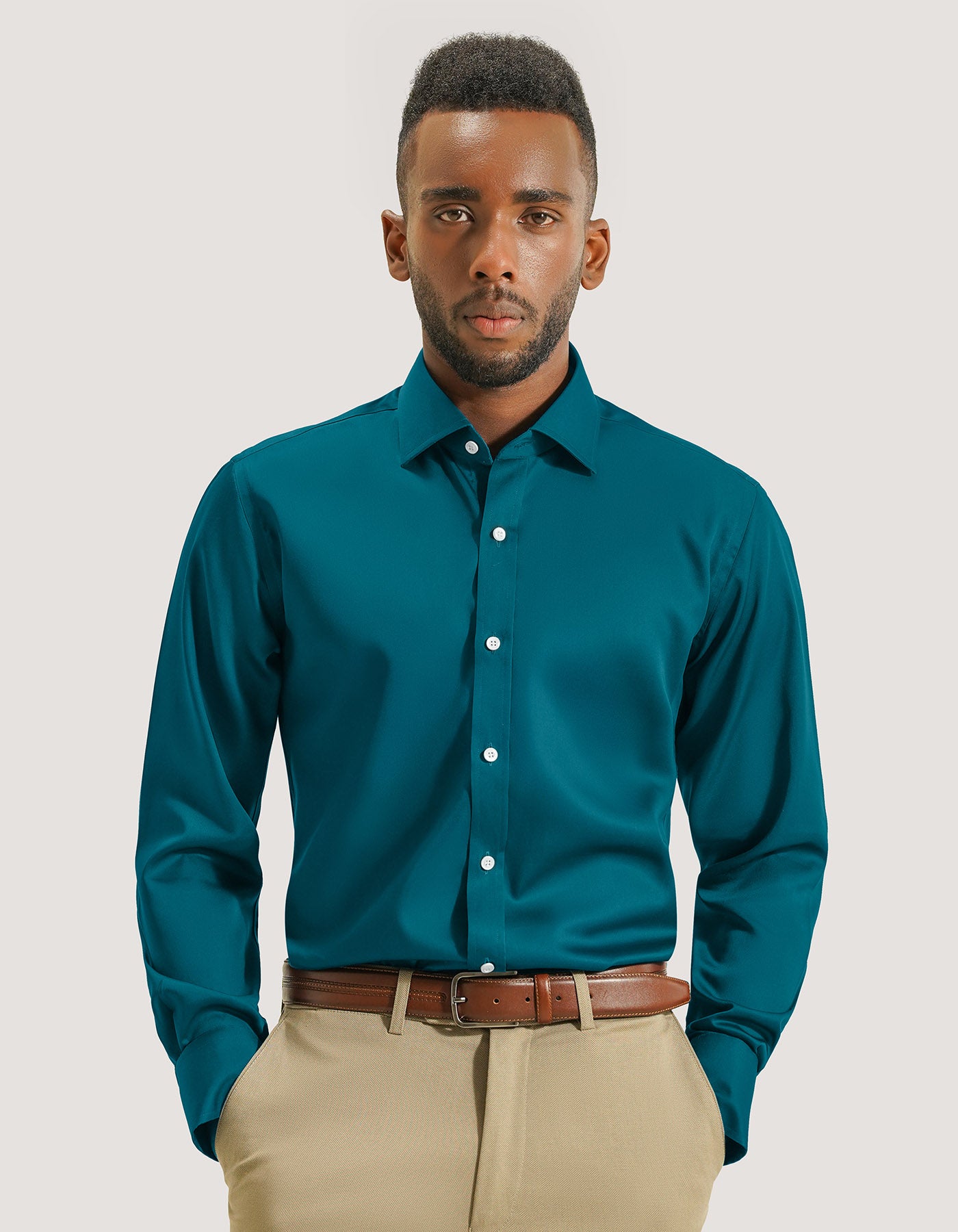 Rich Teal Satin Dress Shirt | Brian Oak UK Rich Teal Satin Dress Shirt | Brian Oak UK