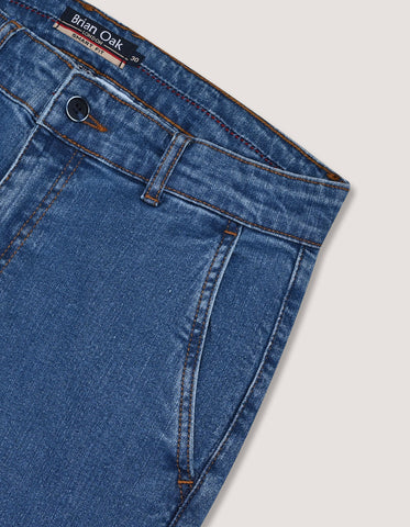 Medium Blue Traveler Jeans - Secure Button Down Back Pocket