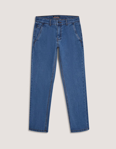 Medium Blue Traveler Jeans - Secure Button Down Back Pocket