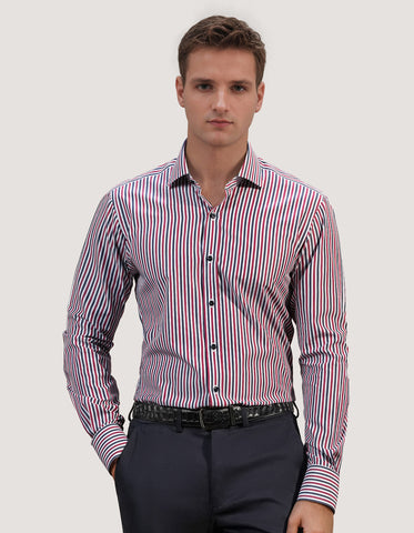 Maroon Striped Cotton Dress Shirt