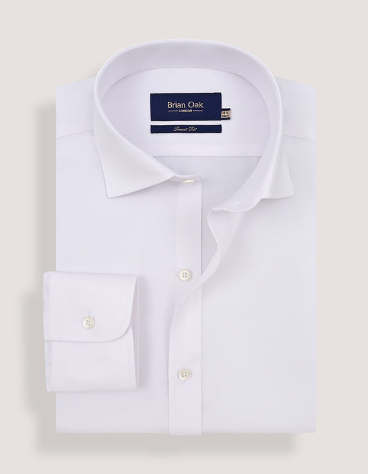 White Cotton Blend Twill Formal Shirt