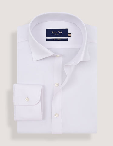 White Cotton Blend Twill Formal Shirt