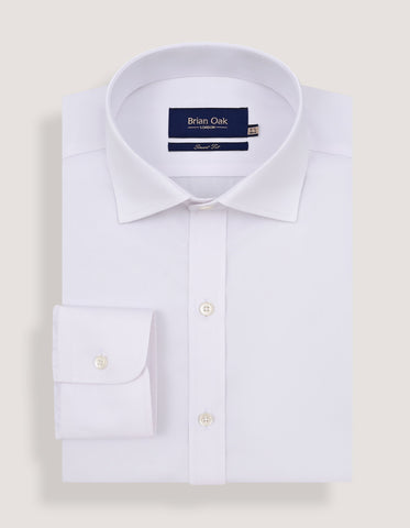 White Cotton Blend Twill Formal Shirt