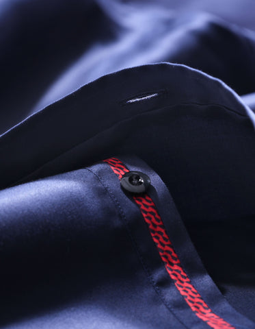 Navy Designer Satin Dress Shirt
