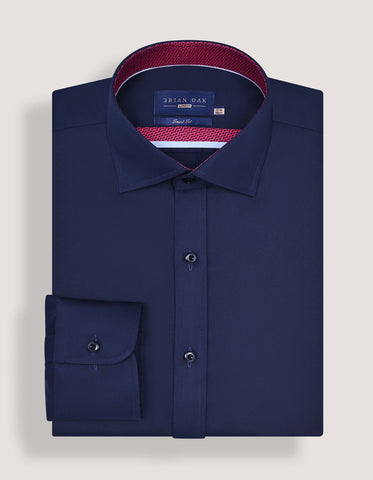 Navy Designer Satin Dress Shirt
