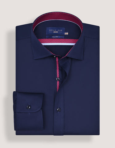 Navy Designer Satin Dress Shirt