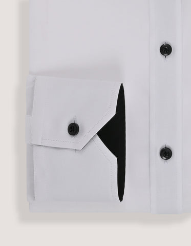 White Cotton Twill Formal Shirt with Black Contrast Trim