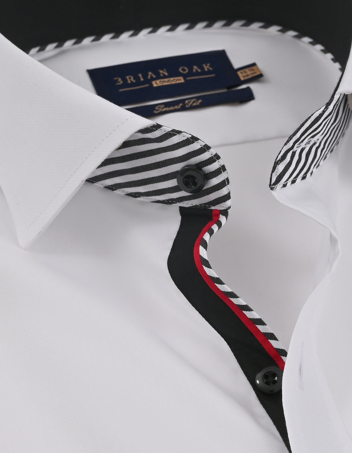 White Cotton Twill Formal Shirt with Black Contrast Trim