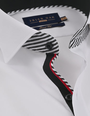 White Cotton Twill Formal Shirt with Black Contrast Trim