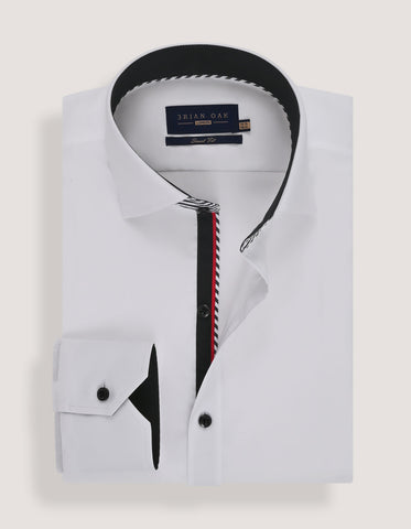 White Cotton Twill Formal Shirt with Black Contrast Trim