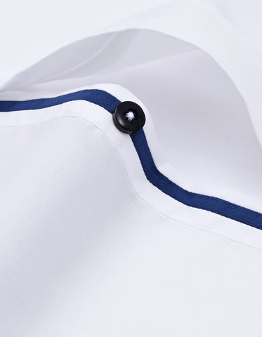 White Cotton Twill Shirt with Floral Trim