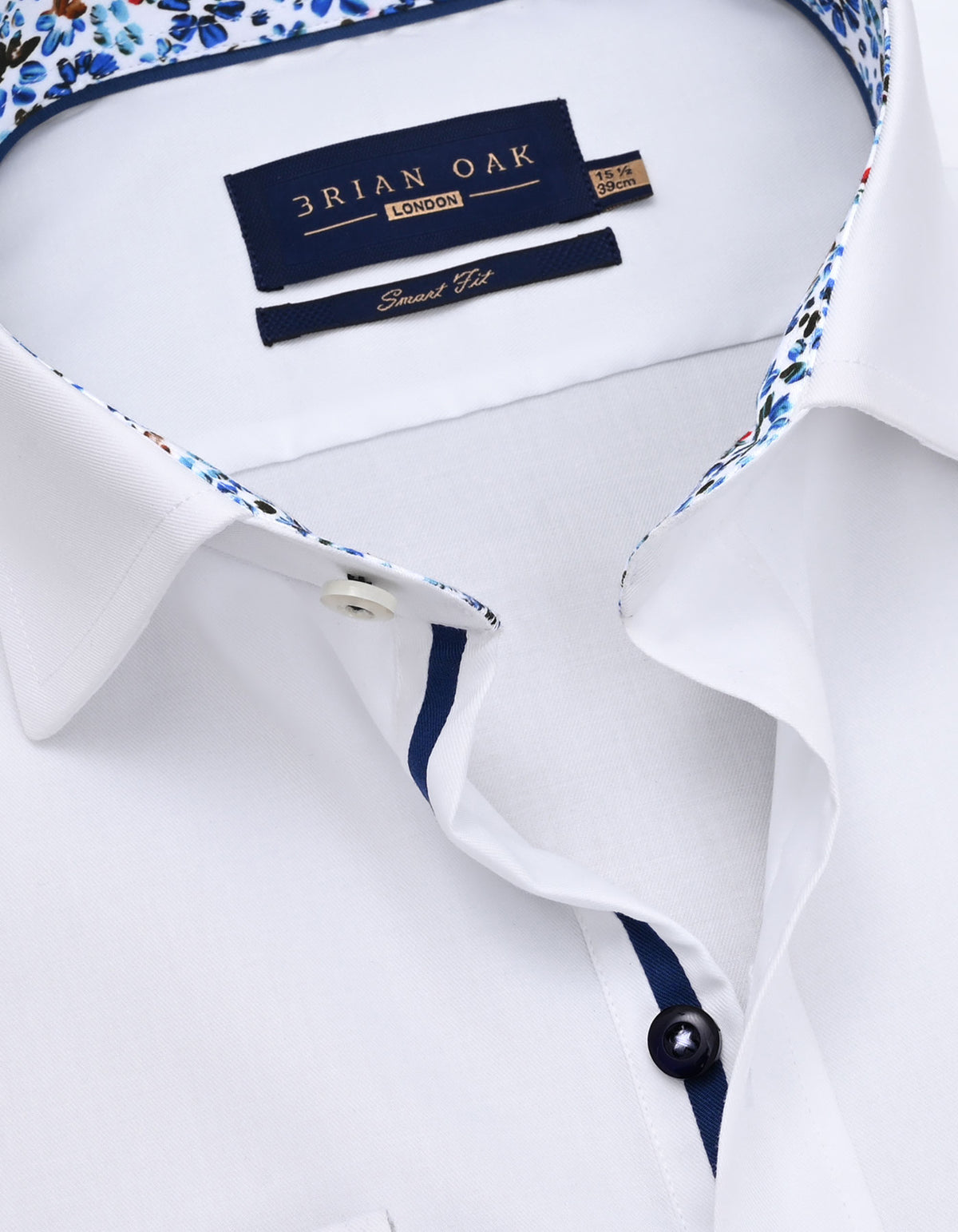 White Cotton Twill Shirt with Floral Trim