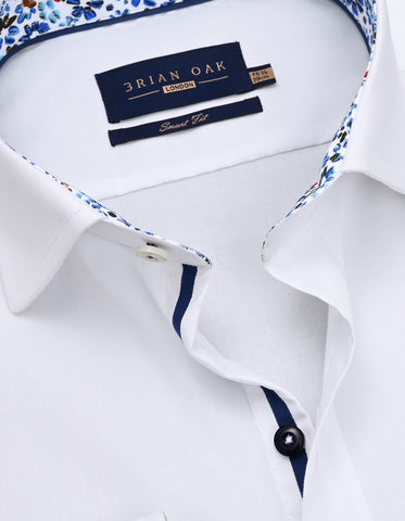 White Cotton Twill Shirt with Floral Trim