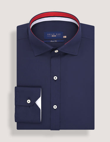 Navy Twill Formal Shirt with Union Jack Contrast Trim