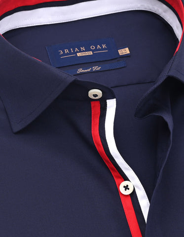 Navy Twill Formal Shirt with Union Jack Contrast Trim