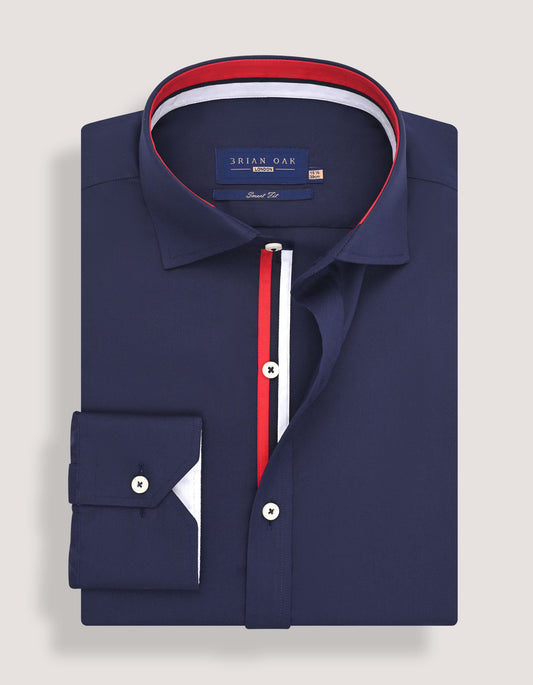 Navy Twill Formal Shirt with Union Jack Contrast Trim