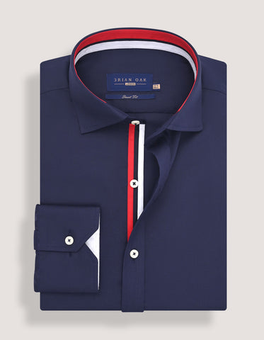 Navy Twill Formal Shirt with Union Jack Contrast Trim