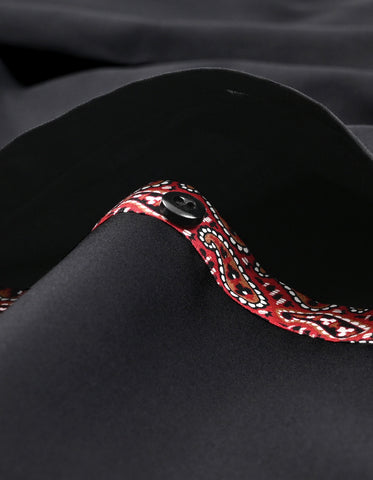 Black Cotton Twill Formal Shirt with Red Paisley Trim