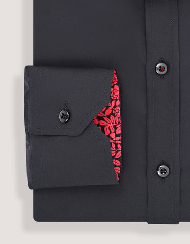 Premium Black Floral Contrast Formal Shirt