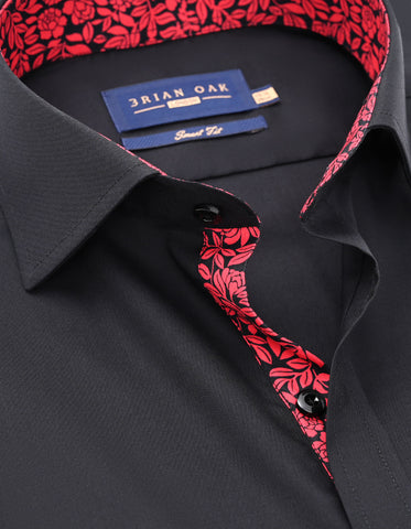 Premium Black Floral Contrast Formal Shirt