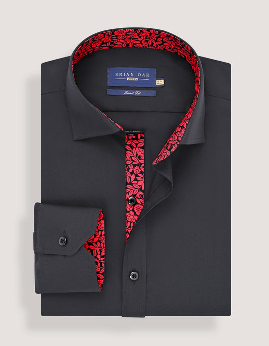 Premium Black Floral Contrast Formal Shirt