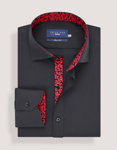 Premium Black Floral Contrast Formal Shirt