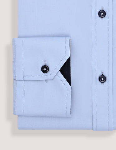 Sky Blue Twill Formal Shirt with Union Jack Contrast Trim