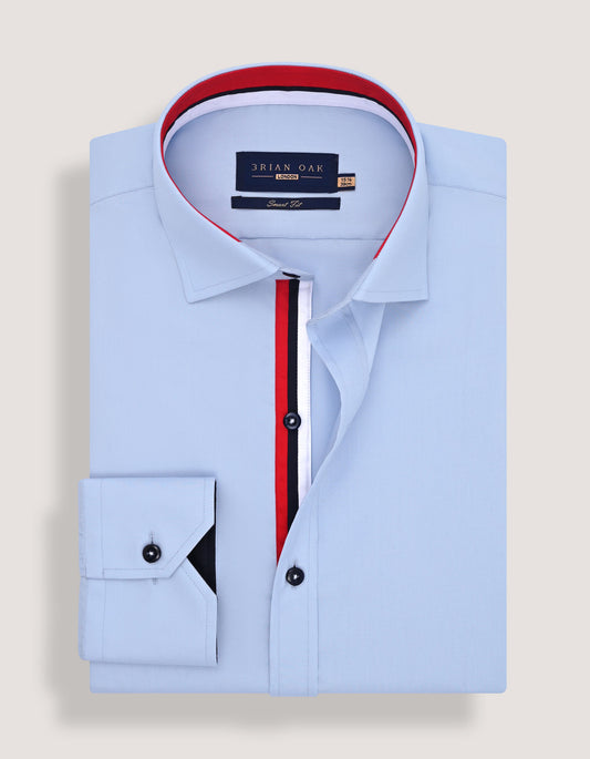 Sky Blue Twill Formal Shirt with Union Jack Contrast Trim