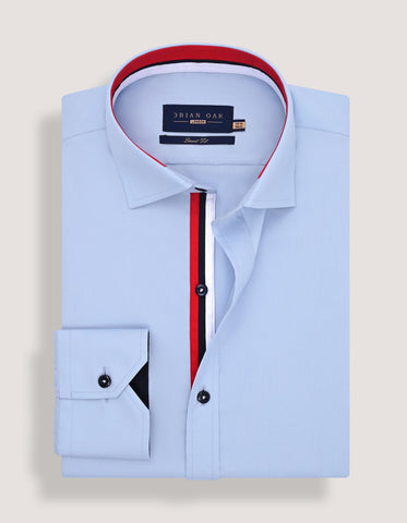 Sky Blue Twill Formal Shirt with Union Jack Contrast Trim