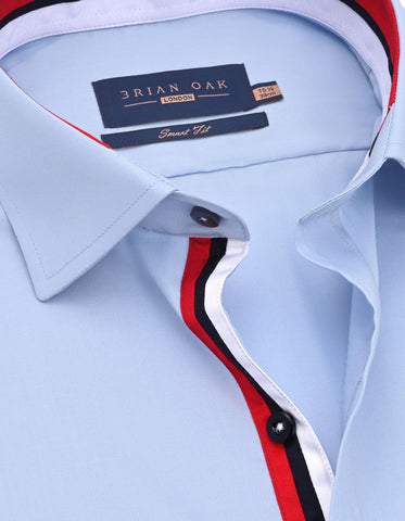 Sky Blue Twill Formal Shirt with Union Jack Contrast Trim