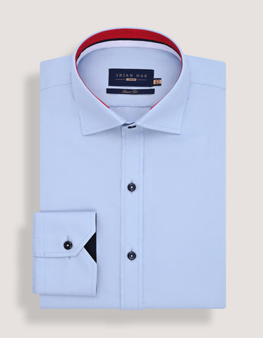 Sky Blue Twill Formal Shirt with Union Jack Contrast Trim