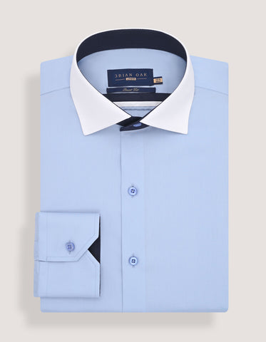 Sky Blue Twill Formal Shirt with White Contrast Collar
