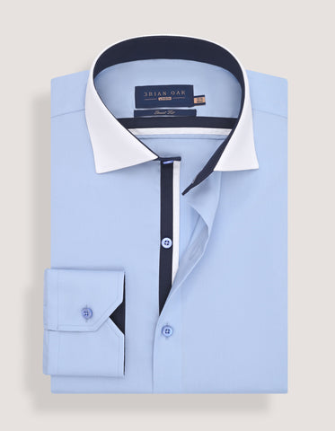 Sky Blue Twill Formal Shirt with White Contrast Collar