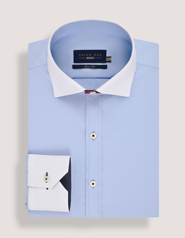Powder Blue Formal Shirt with White Collar & Cuffs