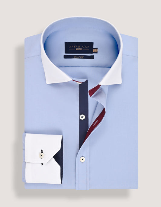 Powder Blue Formal Shirt with White Collar & Cuffs