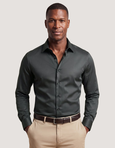 Charcoal Plain Satin Dress Shirt